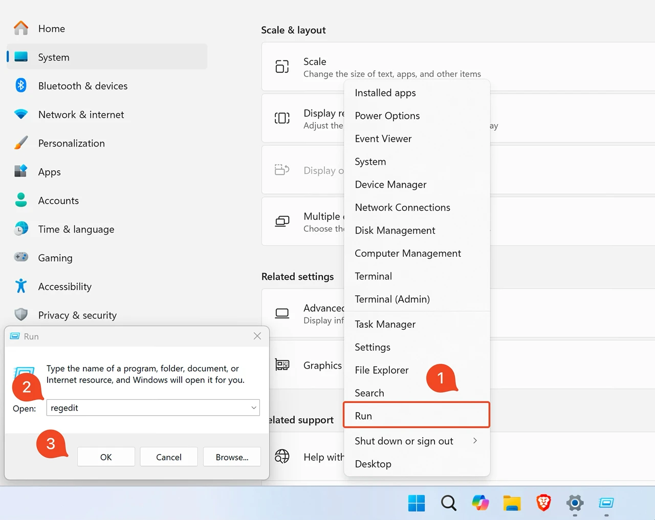 Screenshot of the Registry Editor opened via the Run dialog
